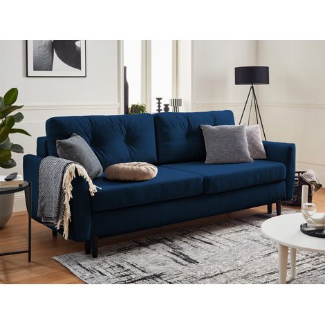 Lisa Design – Canapé droit 3 places convertible avec coffre de rangement – Revêtement velours – Couchage 145x190 cm – Structure bois massif (1/5)
