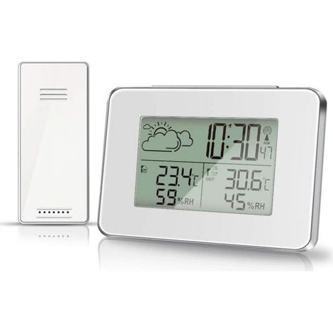 Wireless Weather Station Hygrometer for Indoor/Outdoor Thermometer with Outdoor Sensor, LCD Screen, Digital Temperature and Humidity Monitor with Backlight (White) (1/5)