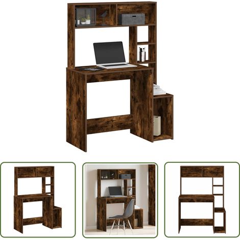 vidaXL Schreibtisch mit Regal Räuchereiche 100x45x140 cm Holzwerkstoff (1/5)