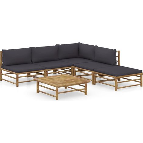 6-tlg. Garten-Lounge-Set mit Dunkelgrauen Kissen Bambus