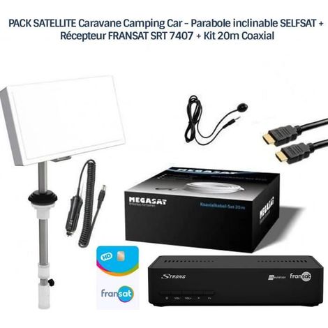 Pack Satellite - SELFSAT - CAMP 38 - Parabole inclinable - Récepteur FRANSAT SRT 7407 - Kit Coaxial 20m