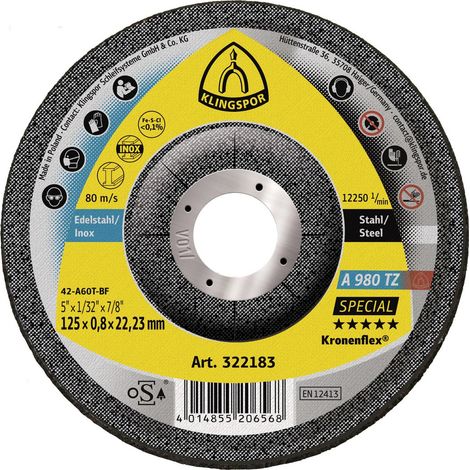 Klingspor A 980 TZ Special 322183 Trennscheibe gekröpft 125 mm 25 St. Edelstahl, Stahl, NE-Metalle