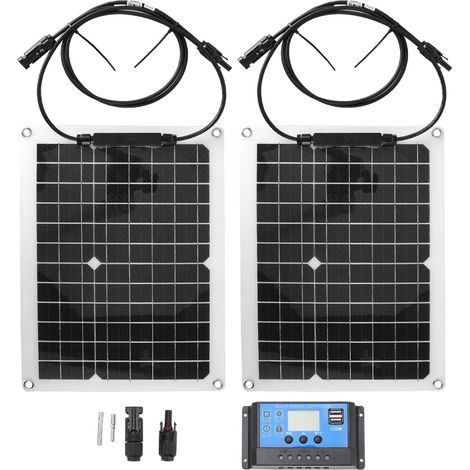 Decdeal Kit de panneaux solaires 50W, 2 pièces, Charge en silicium monocristallin avec contrôleur 10A pour voiture, Yacht, camping-car
