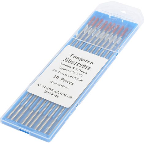 Électrode de tungstène WT20 professionnelle, 2 % thoriée, pour machine à souder TIG (2,4 mm x 175 mm) (1/5)