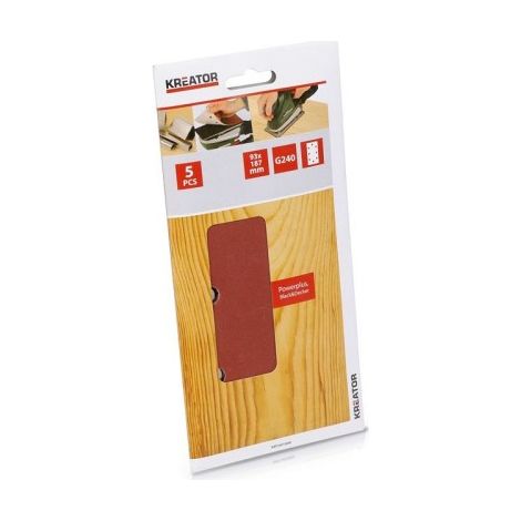 KREATOR Lot de 5 patins auto-agrippants perforés (oval) - grain 240 - 93 x 187 mm (1/2)