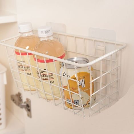 Household wrought iron hanging basket punching-free kitchen and bathroom storage artifact wall-mounted multifunctional wall rack (1/5)