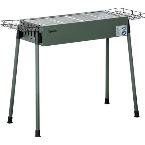 Barbecue au charbon de bois avec 2 grilles portable BBQ Grill sur Pieds amovibles2 paniers latéraux, 94L x 39l x 70H cm