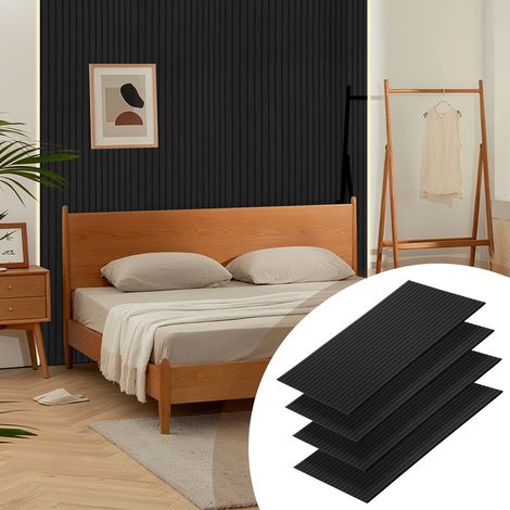 Wolketon Panneaux acoustiques muraux autocollants, lot de 4 en feutre, 120 x 60 x 0,9 cm noir, absorbeurs de son à rainures verticales (1/5)