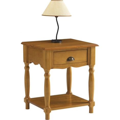 Chevet Pin Massif Miel 4 Pieds Tournée 1 Tiroir 1 Niche L 51 H 59 P 43.7 cm (1/3)