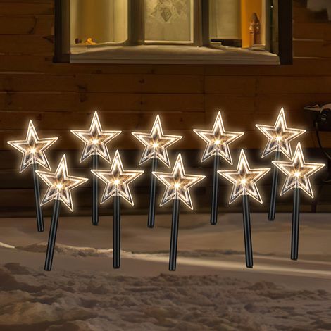 Randaco Ensemble de 10 Étoiles LED Lumineuses sur Bâtons, Guirlande Lumineuse Extérieure (1/4)