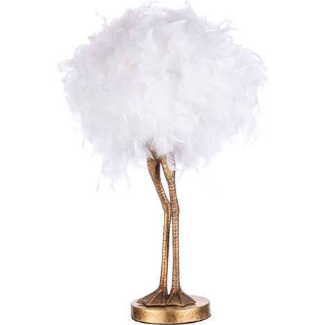 Litecraft Oscar Table Lamp Ostrich Legs Base With Feather Ball Shade - Gold (1/5)
