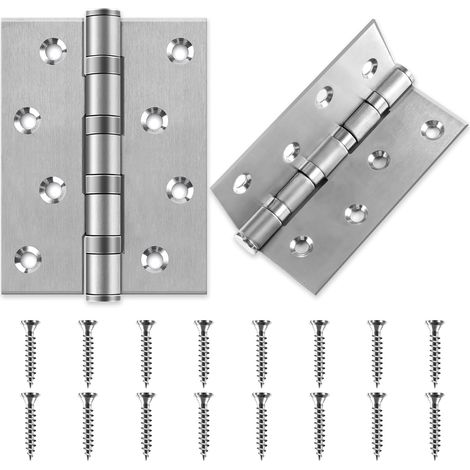 2 Pieces Charnière en Inox, 100 X 75 X 2,3mm Charniere Porte Lourde 4 pouces, avec 16 Vis 8X25mm en Acier Inoxydable, pour Porte, Fenêtres (1/5)