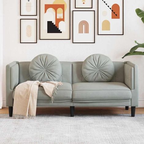 2-Sitzer Sofa aus Samt, hellgrau, mit Kissen, für Wohnzimmer (1/5)
