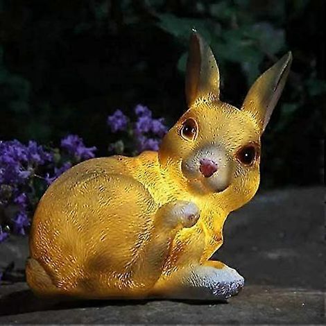 Statue de lapin solaire décorative pour jardin extérieur, sculpture de lapin en résine imperméable avec éclairage solaire pour terrasse ou allée. (1/5)