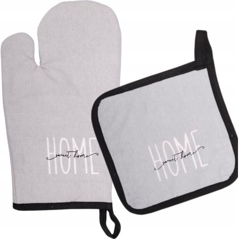 Gant de cuisine en textile épais avec protection NICOLE 100% coton art. 62305 gris avec l'inscription Douce Maison (1/3)