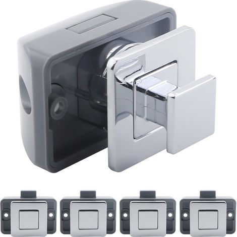 Sollbry Lot de 5 Serrures à bouton-poussoir carrées métalliques pour camping-car Serrure à glissière carrée,Verrou de tiroir sans clé pour mobil-home(Chrome) (1/5)