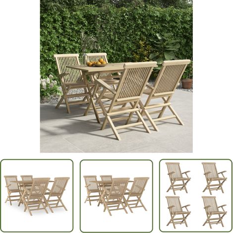 The Living Store 5-tlg. Garten-Essgruppe Grau Massivholz Teak - Holztisch - Gartentisch - Essgruppe - Gartenmöbel - Teakholz (1/5)