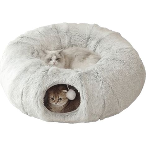 Tunnel Pour Chat - Grotte Plissable Avec Lit Intégré - Jouet Multifonctionnel Pour Chat Intérieur - Pour Chat Petit Moyen Grand Chien Lapin Furet - Gris - 1 Pièce (1/4)