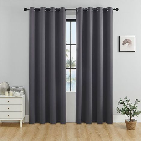 Kaelt - Rideaux isolants thermiques occultants en deux parties pour salon et chambre à coucher gris 132 cm x 160 cm (1/4)