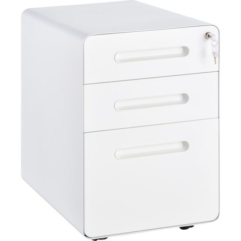 Caisson classeur 3 tiroirs blanc, roulettes, acier - Rangement bureau mobile 39x48x59 cm, design fonctionnel (1/5)