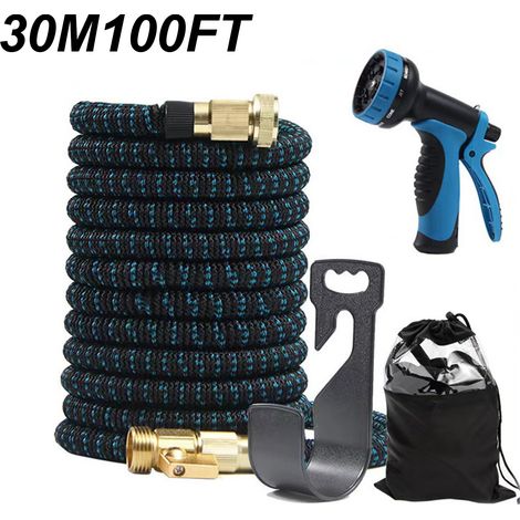 Tuyau d'arrosage Extensible 30M, Tuyaux d'arrosage Flexible 100FT, avec pistolet pulvérisateur à 10 fonctions, Pour l'extérieur, Bleu (1/5)