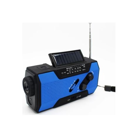 Radio d'urgence multifonctionnelle Cuich avec générateur solaire 2000 mAh et lampe torche, bleue.