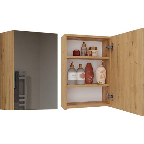Meuble de salle de bain suspendu en chêne massif avec miroir au-dessus du lavabo 40x60 cm (1/5)