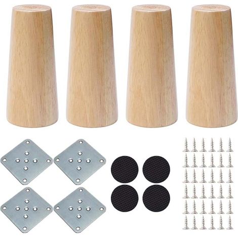 Pied Meuble 4 Pièces Pieds de Meubles en Bois Pieds de Canapé Cône Droit Pieds en Bois pour Meuble Sofa Fauteuil Lit Chaise (10cm Hauteur) (1/5)