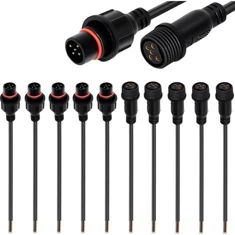 Waterproof Connectors 5 Pins, 5 Pin Male Female Plug IP67 Waterproof Electrical Connectors with Extension Cable 24WG 20cm for Car, Truck, Boat, LED Strip (5 Pairs) (1/5)