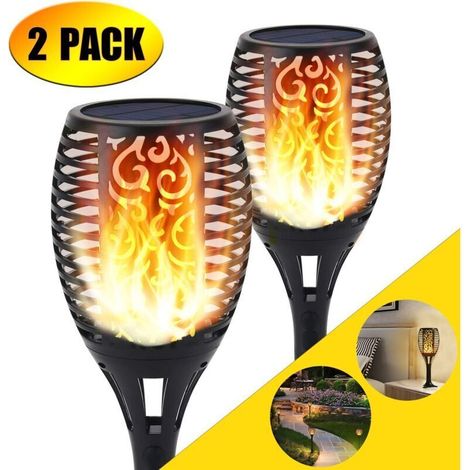 Lumière solaire de torche, lumière de flamme Effet Lampe Décoration de scintillement de 96 LED Flames allume les allées de jardin/cour extérieure Scintillement Réaliste, IP65 Imperméable (1/5)