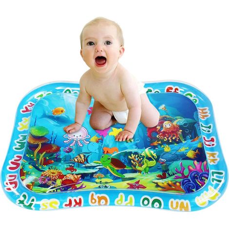 Aufblasbare Baby-Wassermatte, Spielmatte für die Bauchlage mit Quietschknopf, Spielcenter für Kleinkinder