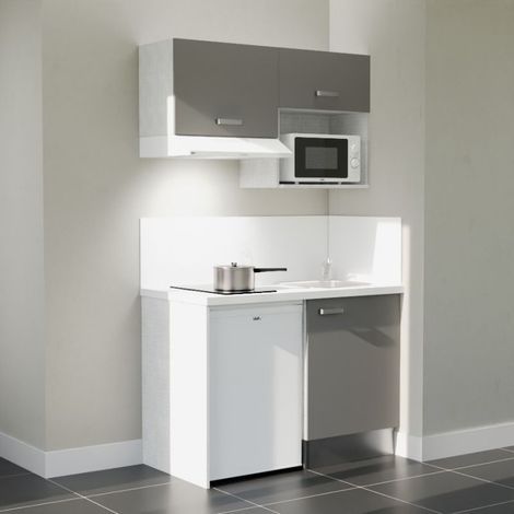Kochnischen K02L-PT - 120 cm mit Arbeitsplatte und spüle - Graue Front - weiße Laminatplatte - Kredenzen ja + Haushaltsgeräte