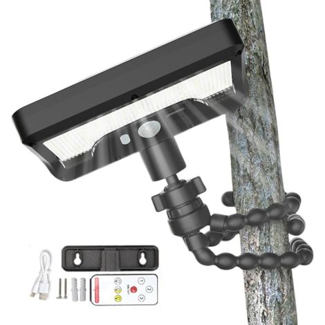 Lampes d'extérieur à détecteur de mouvement, lanterne de jardin 3 couleurs, 600 lm avec trépied flexible, lampes à mouvement à énergie solaire, rotation horizontale à 360 degrés, pour camping-car (1/5)