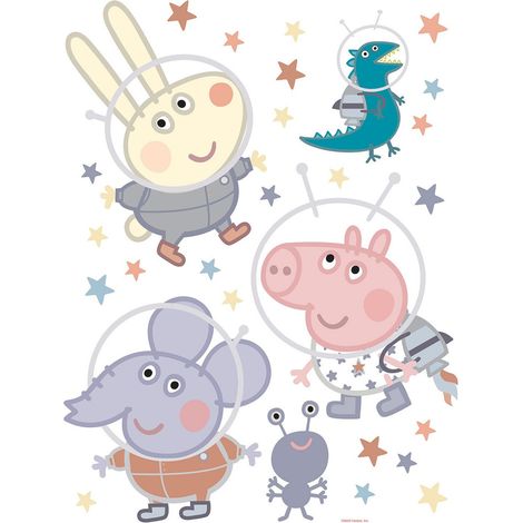 Sticker Peppa pig et sa famille dans l'espace - 1 planche 30 x 30 cm (1/4)