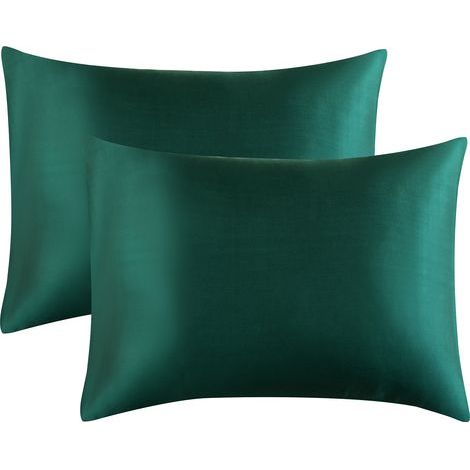 Vert encre Taie Oreiller 50x70 Gris - Taies d'oreiller 50 x 70 Lot de 2 Satin Rectangulaire Confort, Housse Oreiller Soyeux pour Cheveux et Visage avec Fermeture à Enveloppe (1/5)