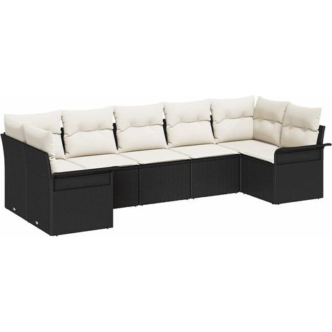 Garden Sofa Set with Storage 7 pcs Black Poly rattan vidaXL