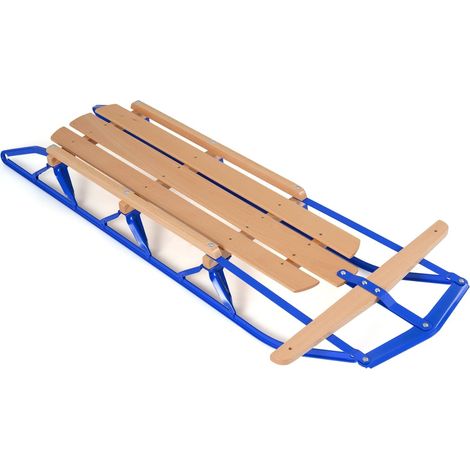 Stahl- und Holzschlitten mit Lenkstange - Blau, 150 kg Tragfähigkeit