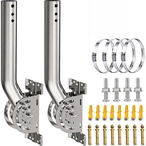 Support d’Antenne Mural 2 Pièces, Mât J 33 cm en Acier Inoxydable 430, Base Inclinable à 3 Vis, Tube Ø35 mm pour avec Adaptateur, Antenne TV, WiFi, CPE, Station Météo (1/5)