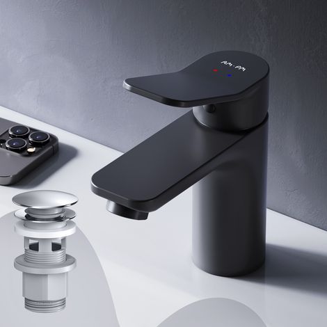 AM.PM Mitiguer Lavabo avec bonde clic clac pour lavabo Robinet Salle Bain Noir Robinet de Lavabo pour Salle de Bain Mélangeur Lavabo en Laiton (1/5)
