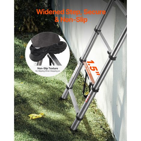 Échelle télescopique 2540 mm en acier inoxydable, échelle d'extension légère, repliable à retrait multi-boutons, charge 150 kg, pieds antidérapants, 9 marches portable pour maison camping-car grenier (1/5)