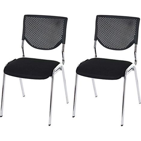 2 x chaise visiteur T401, chaise de conférence, empilable, tissu - siège noir, pieds chromés (1/5)