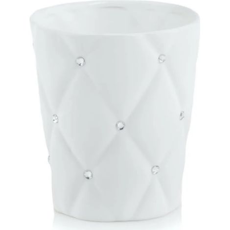 Glamouröser Keramik-Blumentopf, weiß, mit Strasssteinen, 14 cm