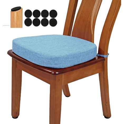 Coussin de chaise de salle à manger en tissu tissé épais de 6,3 cm, en forme de U, mousse haute densité, confortable pour cuisine, coussin de siège d'intérieur antidérapant (1 pièce, bleu clair) (1/5)