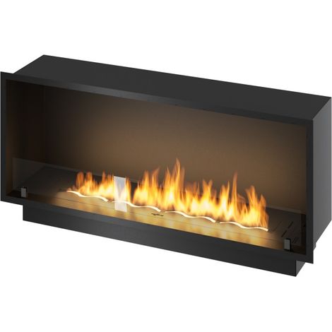 Cheminée bioéthanol encastrable Inside Black 1200 - Noir mat, avec vitre, brûleur 4 L, design moderne