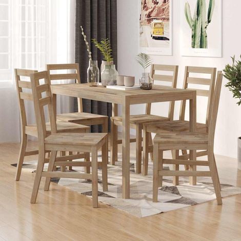 Ensemble table et chaise 7 pcs - Ensemble Table à manger + 6 chaises Bois d'acacia solide BV713714 - BonneVie (1/5)
