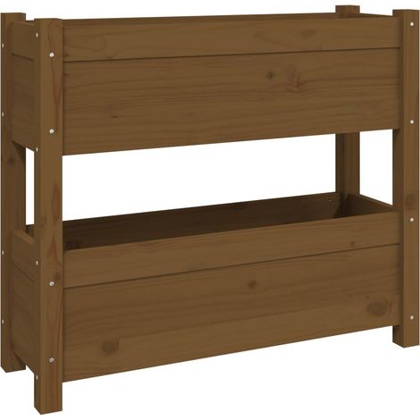Macetero bancal elevado plantas flores terraza jardín 77 x 25 x 66 cm madera maciza de pino marrón 020037852