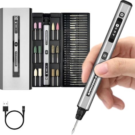 Mini stylo de gravure électrique, moteur HollowCup, 42 bits avec boîtier en aluminium, OLED, charge magnétique, mini outil rotatif, pour bijoux, métal, bois, verre et plastique