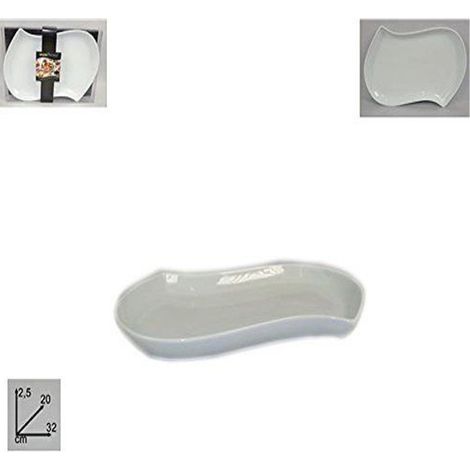Trade Shop - WEISSES GEWELLTES KERAMIK-TABLETT 32X20 CM SERVIERTELLER FÜR VORSPEISEN -