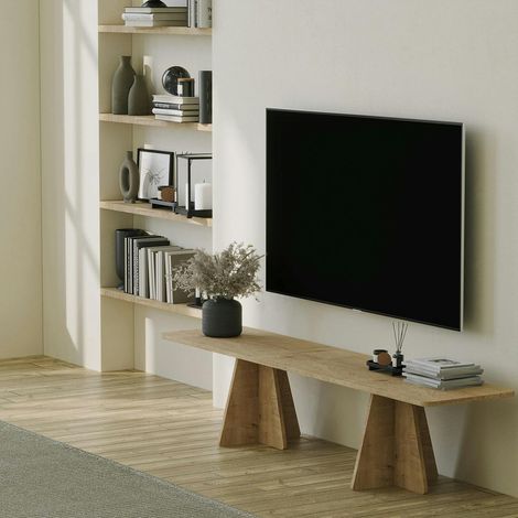 Banc TV design décor bois bords arrondis pieds croisés MARFA