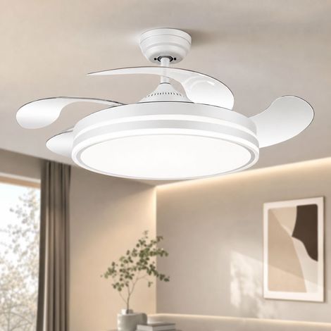 Ventilateur de plafond avec lumière LED, 108cm, moteur en cuivre silencieux, télécommande, variateur intensité et couleur, blanc (1/5)